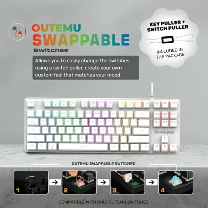 Cosmic Byte CB-GK-37 Firefly White- Red outemu switch Swappable Cosmic Byte CB-GK-37 Firefly White- Red outemu switch Swappable